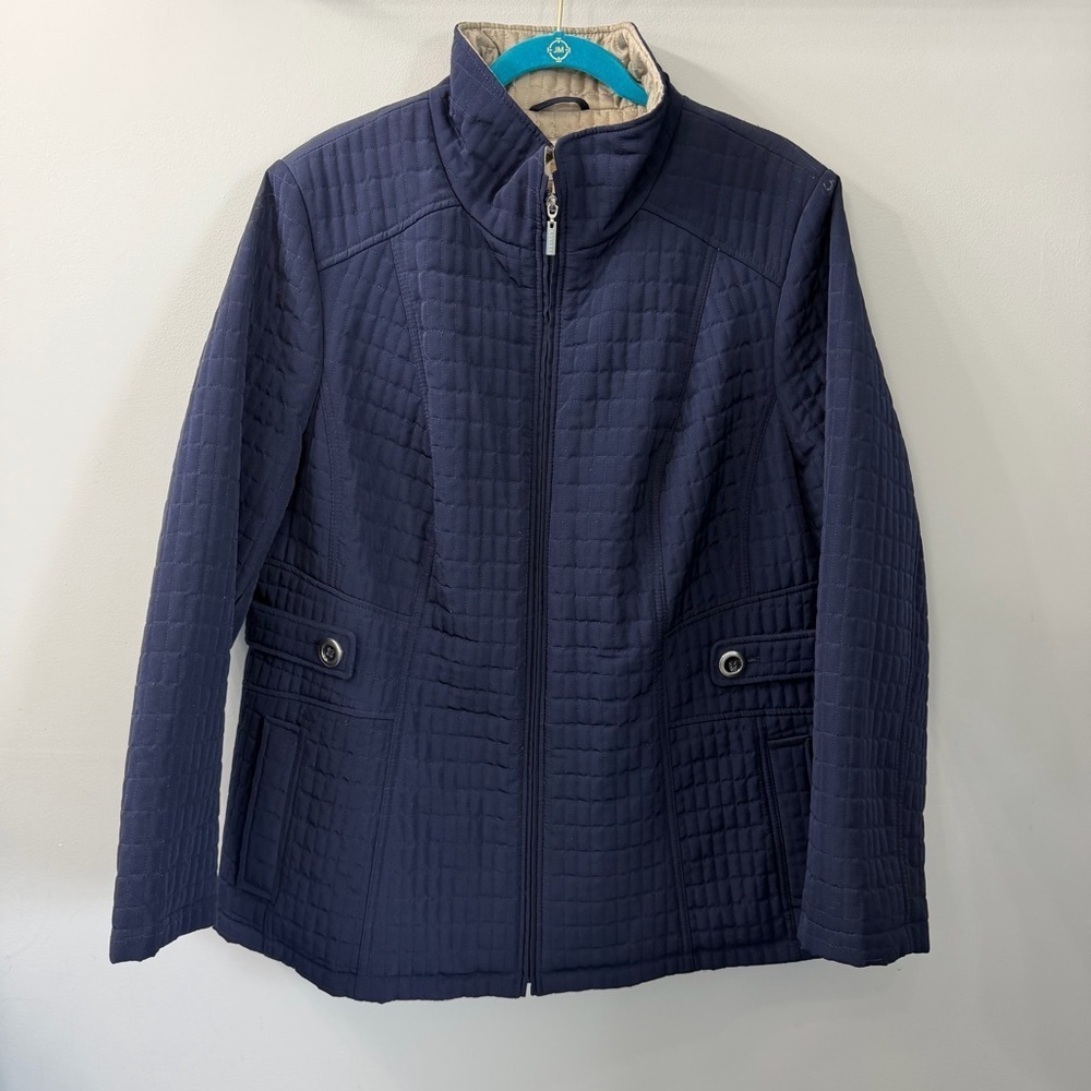 Women's Gallery Navy Quilted Zipper Jacket Size 1X